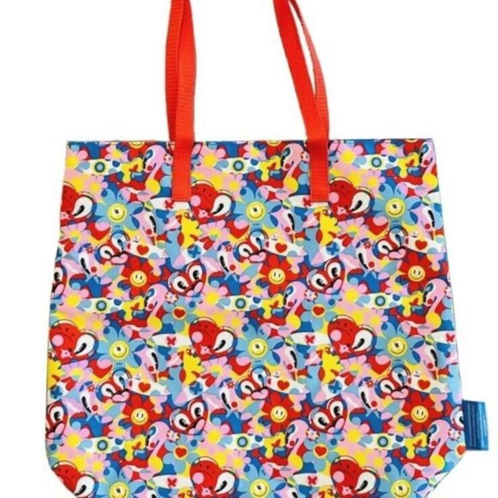 Estee Lauder Signature Tote Bag Reversible Smiley Faces Flowers heart nwot‎
